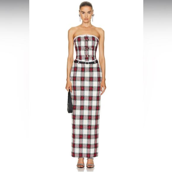 Alessandra Rich Low-rise wool-blend maxi skirt Checked Lurex - Picture 1 of 11